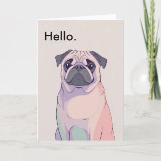 Tarjeta de saludo Pug - Arte de perro retro - en b