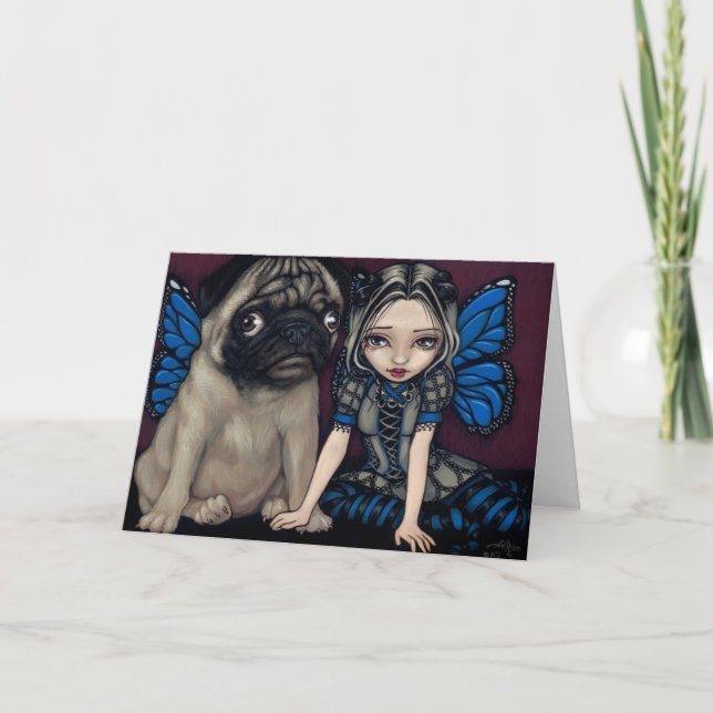 Tarjeta de saludo "Pug Pixie" (Anverso)