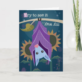 Tarjeta de saludo Purple Bat in Sunflower Field