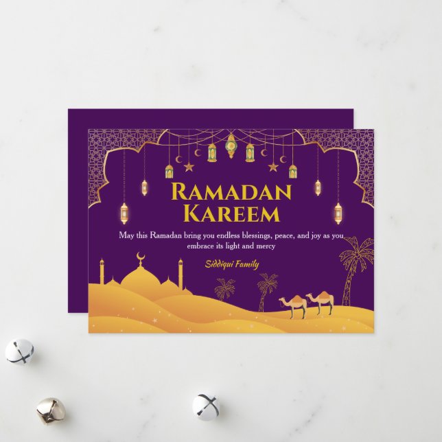 Tarjeta de saludo Purple & Gold Ramadan Mubarak (Anverso/Reverso In Situ)