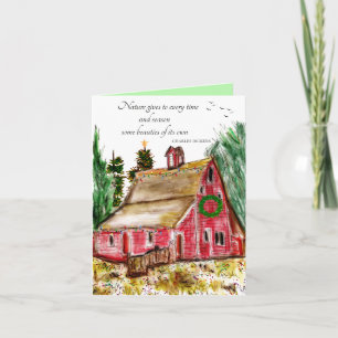 Tarjeta de saludo Red Barn Antiguo para Navidades