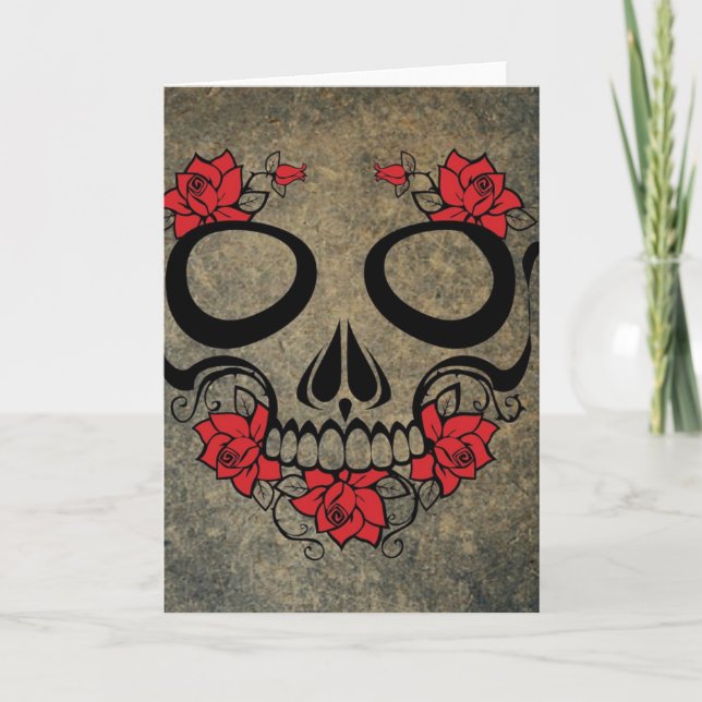 Tarjeta de saludo Red Rose Skull (Anverso)