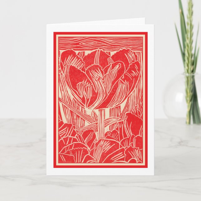 Tarjeta de saludo Red Tulip Linocut (Anverso)