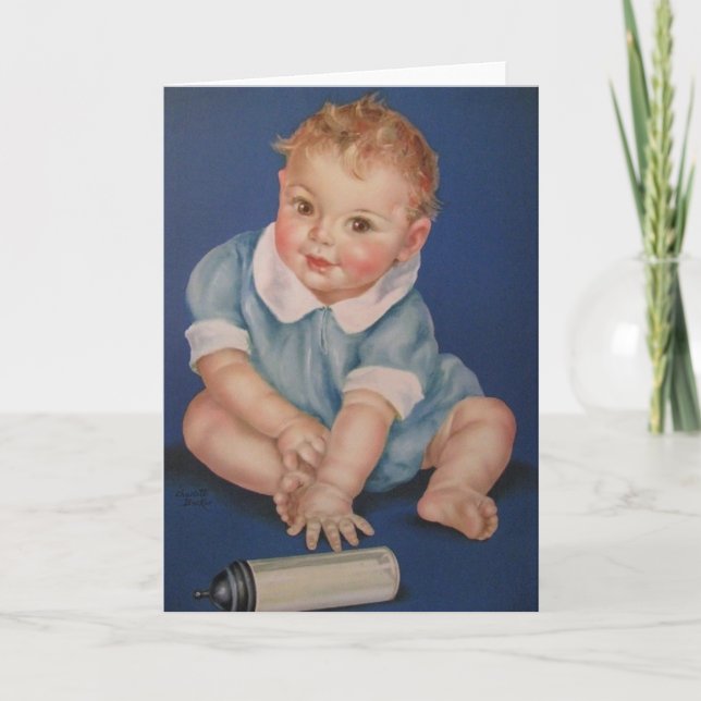 Tarjeta De Saludo Retro Baby In Blue (Anverso)