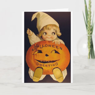 Tarjeta de saludo Retro Halloween Ghost Chica