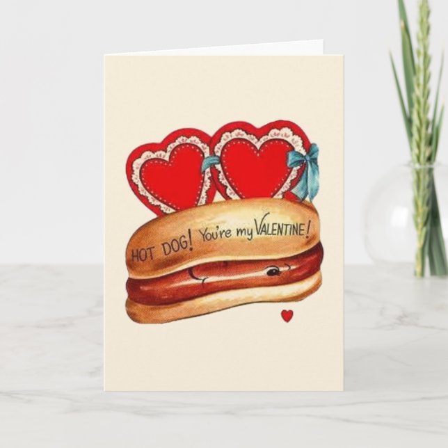 Tarjeta de saludo Retro Hot Dog El día de San Vale (Anverso)