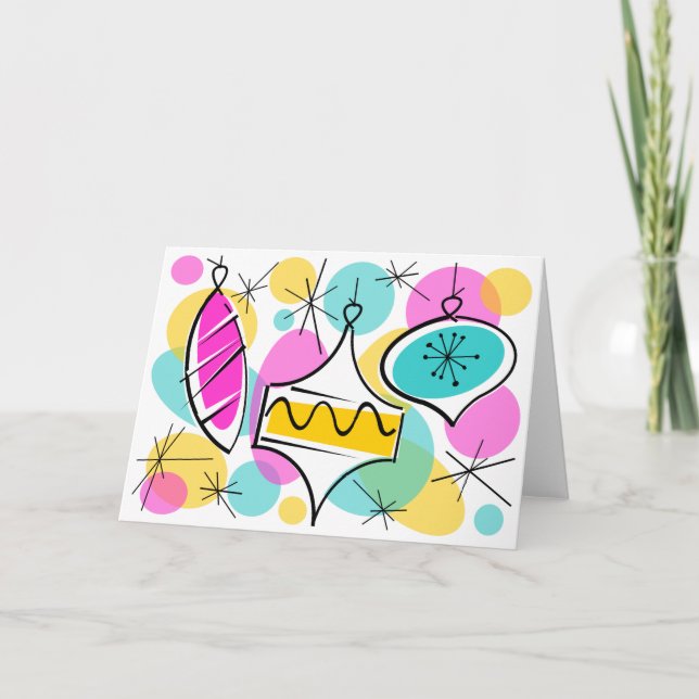 Tarjeta de saludo Retro Tree Baubles (Anverso)