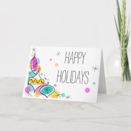 Tarjeta de saludo Retro Tree Baubles Corner Holida