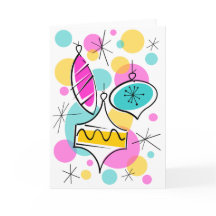 Tarjeta de saludo Retro Tree Baubles vertical