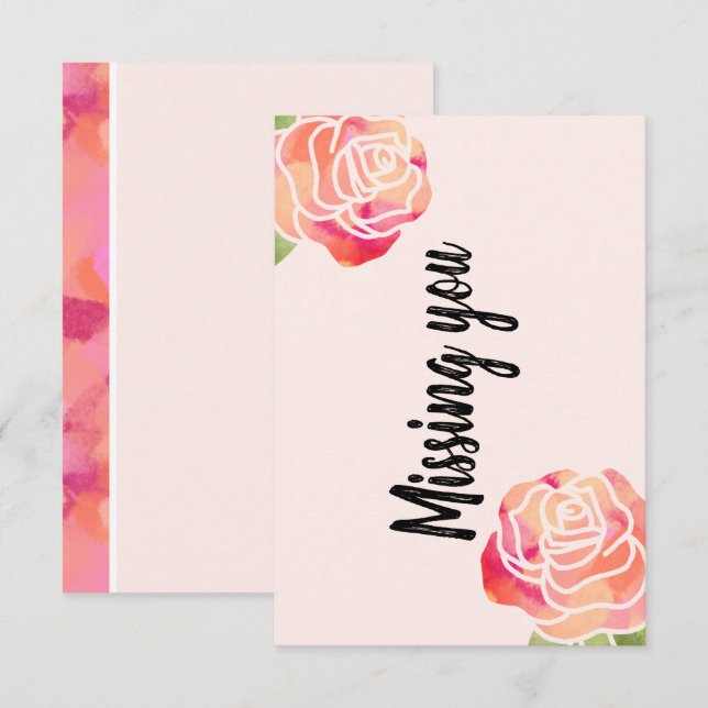 Tarjeta de saludo rosa "Te falta" (Anverso / Reverso)