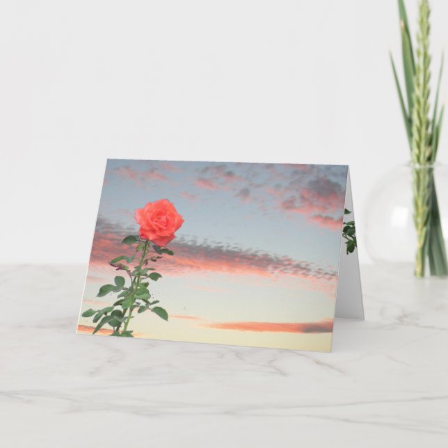 Tarjeta de saludo - Rosa único al atardecer (Anverso)