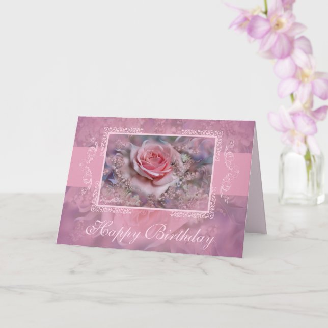 Tarjeta De Saludo Rosa Y Lace Rosa (Orquídea)