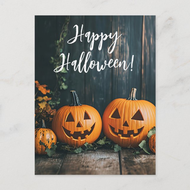 Tarjeta de saludo Rustic Pumpkins Halloween (Anverso)