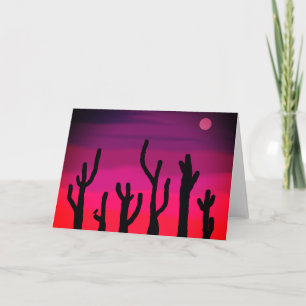 Tarjeta de saludo Saguaro Sunset with Owl