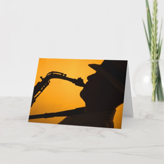 Tarjeta de saludo Saxofón Shadow o Silhouette (Anverso)