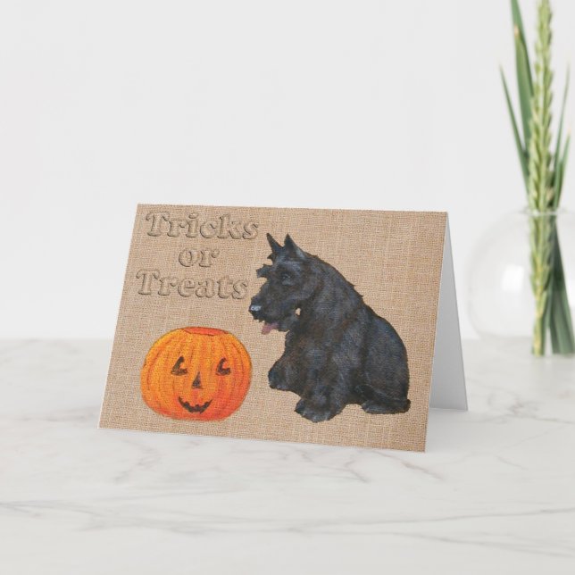 Tarjeta de saludo Scottish Terrier Halloween (Anverso)