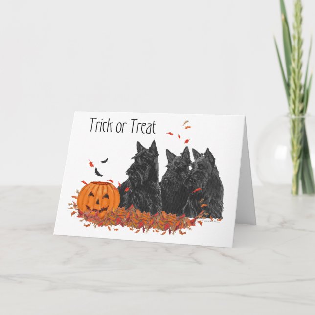 Tarjeta de saludo Scottish Terrier Halloween (Anverso)