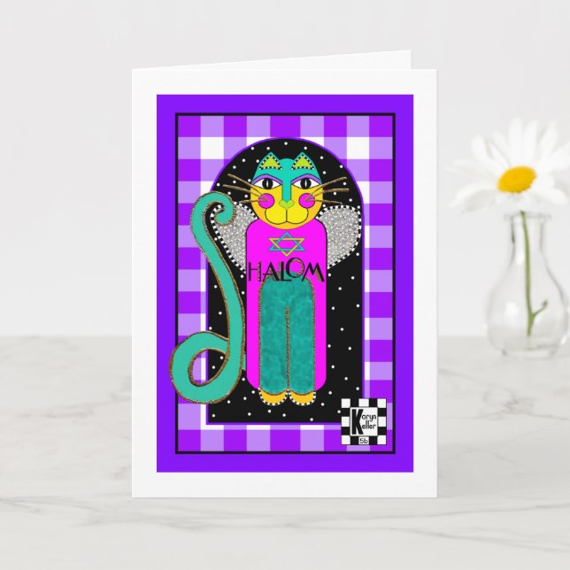 Tarjeta de saludo Shalom Angel Cat (Planta pequeña)