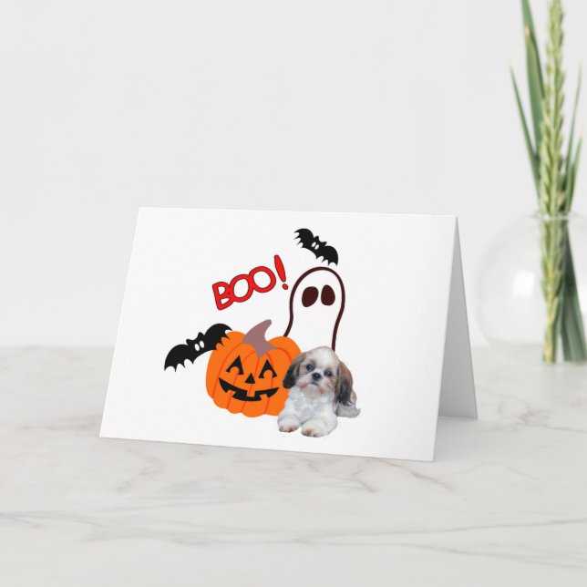 Tarjeta de saludo Shih Tzu Halloween (Anverso)