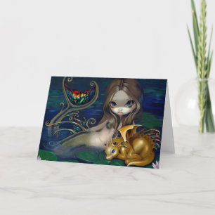 Tarjeta de saludo "Sirenita con un dragón de oro"