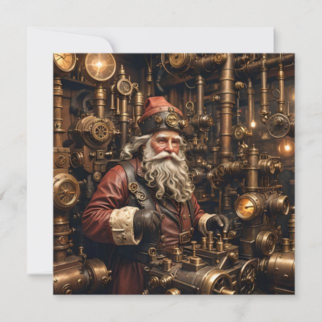 Tarjeta de saludo Steampunk Santa Navidades (Anverso)