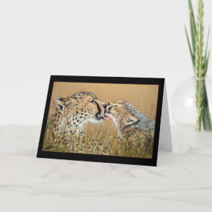 Tarjeta de saludo Tender Kiss Cheetah Baby & Mom