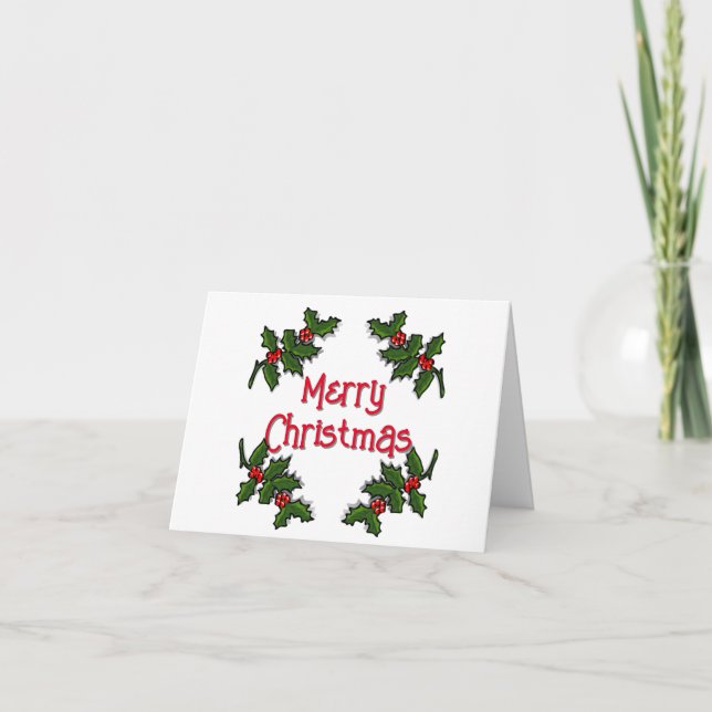 Tarjeta de saludo - Texto enmarcado en ramas Holly (Anverso)