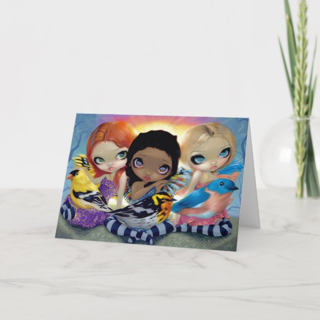 Tarjeta de saludo "Tres Pájaros Pequeños" (Anverso)
