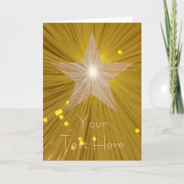 Tarjeta de saludo vertical Gold Star 'Your Text' (Anverso)