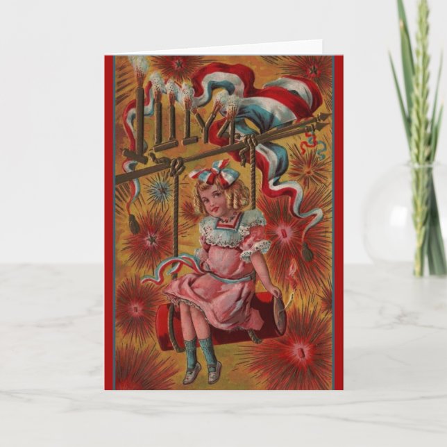 Tarjeta De Saludo Vintage Del 4 De Julio (Anverso)