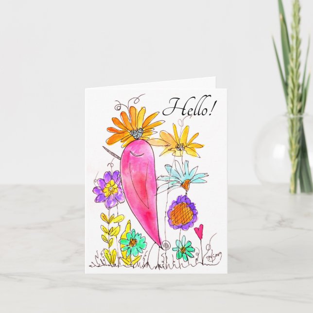 Tarjeta de saludo Watercolor Bird and Flowers (Anverso)