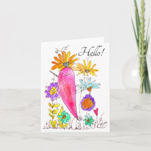 Tarjeta de saludo Watercolor Bird and Flowers