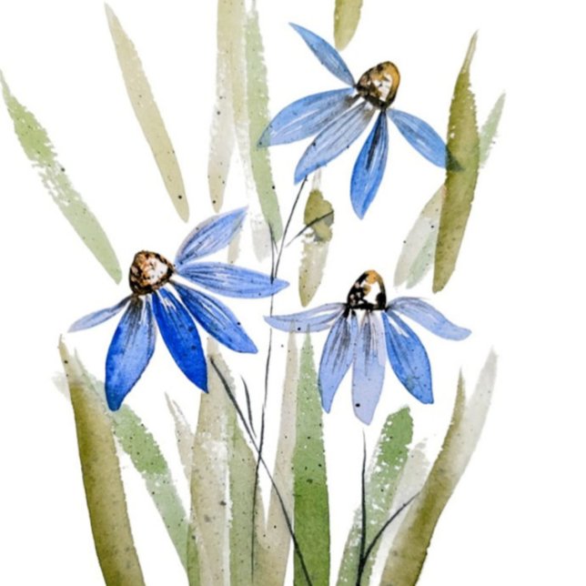 Tarjeta de saludo Watercolor Blue Daisies (Subido por el creador)
