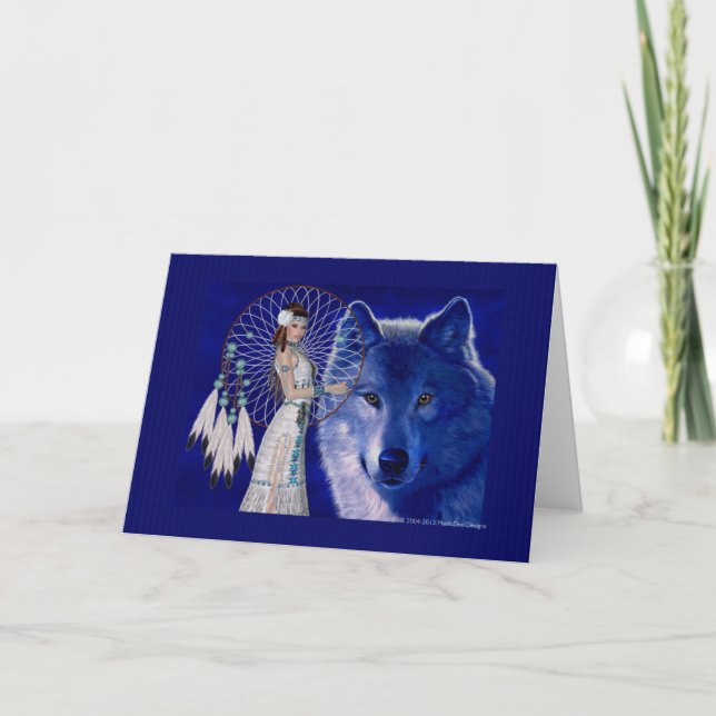 Tarjeta de saludo Wolf Blank de la mujer nativa no (Anverso)