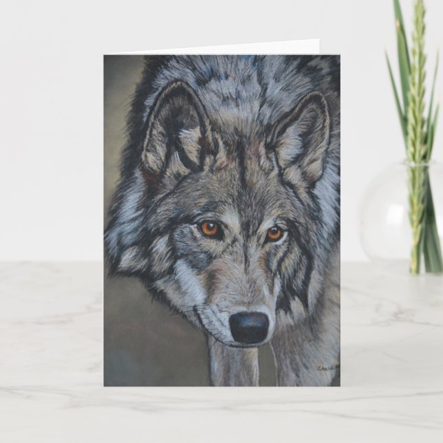 Tarjeta de saludo Wolf Stare Wildlife Art (Anverso)