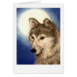 Tarjeta de saludo Wolf y Moon
