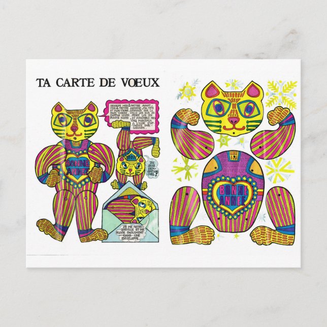 Tarjeta de saludos de animales retro vintage (Anverso)