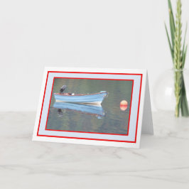 Tarjeta de saludos de barca de remo azul
