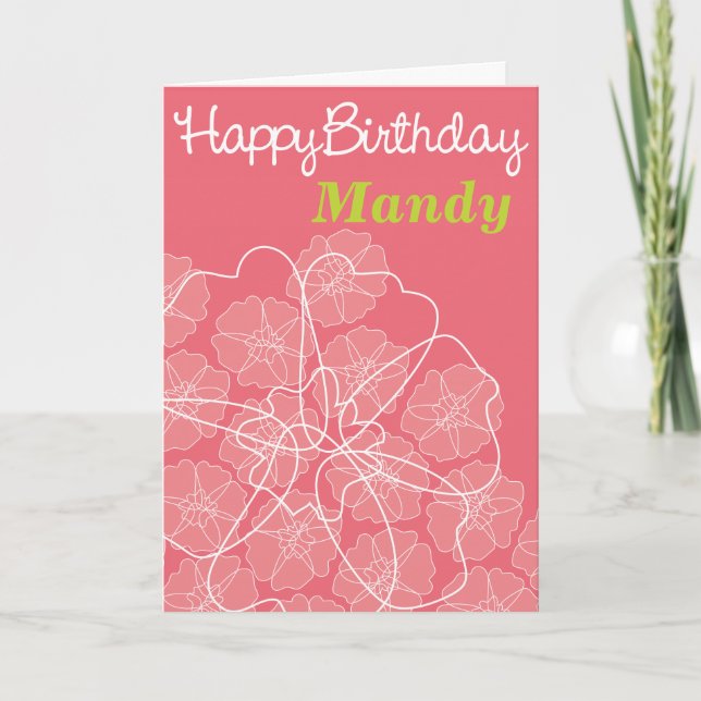 Tarjeta de saludos de cumpleaños floral rosa para  (Anverso)