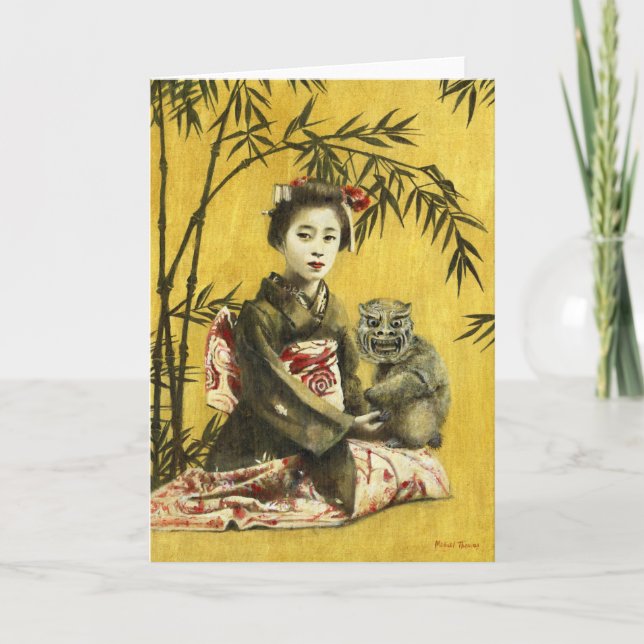 Tarjeta De Saludos De Geisha Y Demon Japoneses Vin (Anverso)