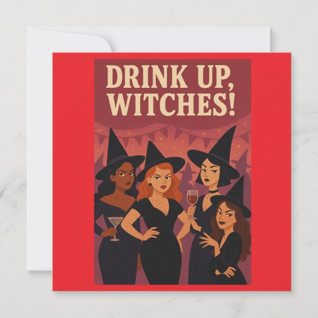 Tarjeta de saludos de Halloween - Fiesta de brujas (Anverso)