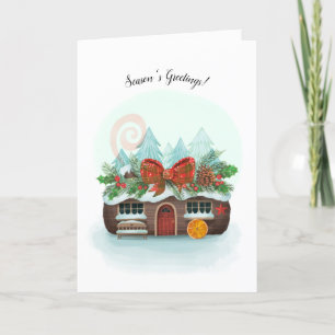 Tarjeta de saludos de la temporada de Yule Log Cab