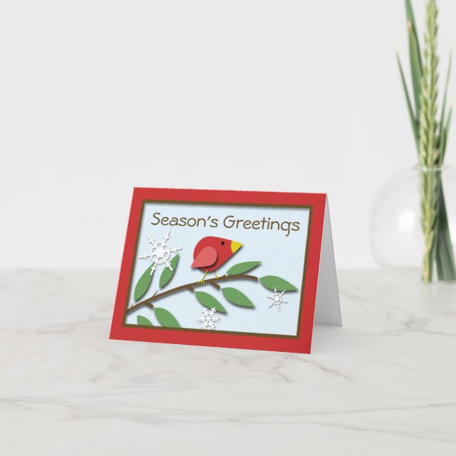 Tarjeta de "saludos de temporada" para pájaro rojo (Anverso)