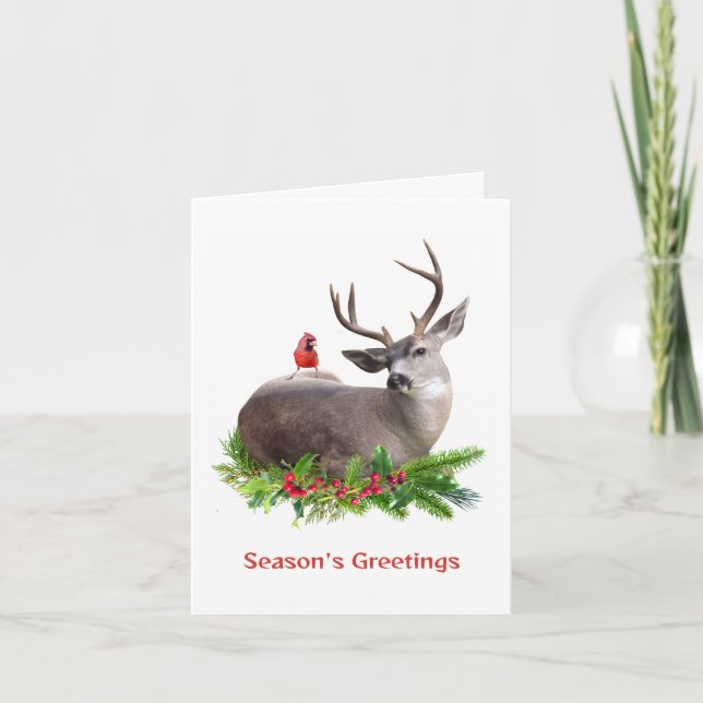 Tarjeta de saludos de venado con temporada de aves (Anverso)