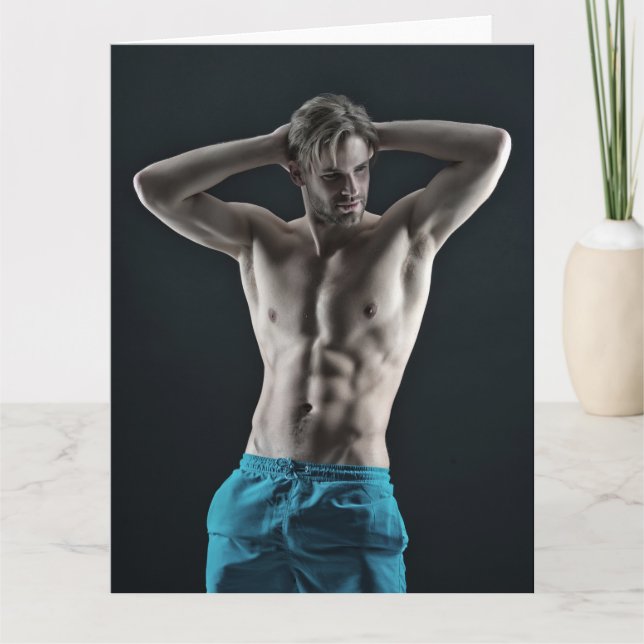 Tarjeta de saludos del Sr. Blue Shorts Hot Guy (Anverso)