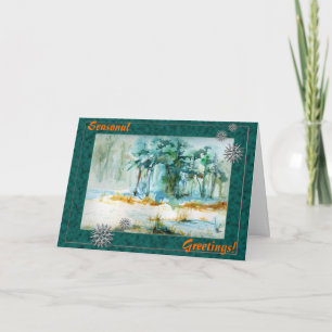 Tarjeta de saludos estacionales de los árboles de 