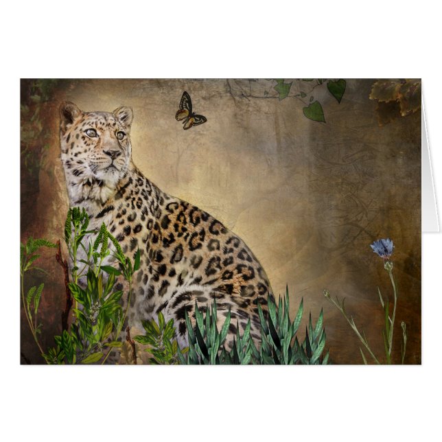 Tarjeta de saludos Leopard and Butterfly (Anverso (Horizontal))