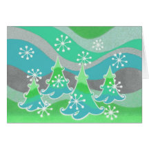 Tarjeta de saludos verdes de los árboles de invier