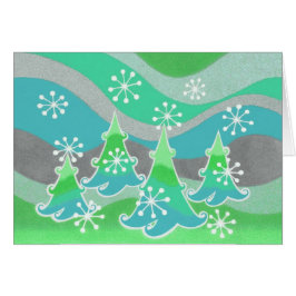 Tarjeta de saludos verdes de los árboles de invier