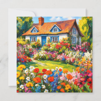 Tarjeta de salutación de flores de jardín de casa